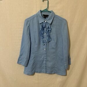 Tracy M Light Blue Button Down Shirt with Ruffle Detail